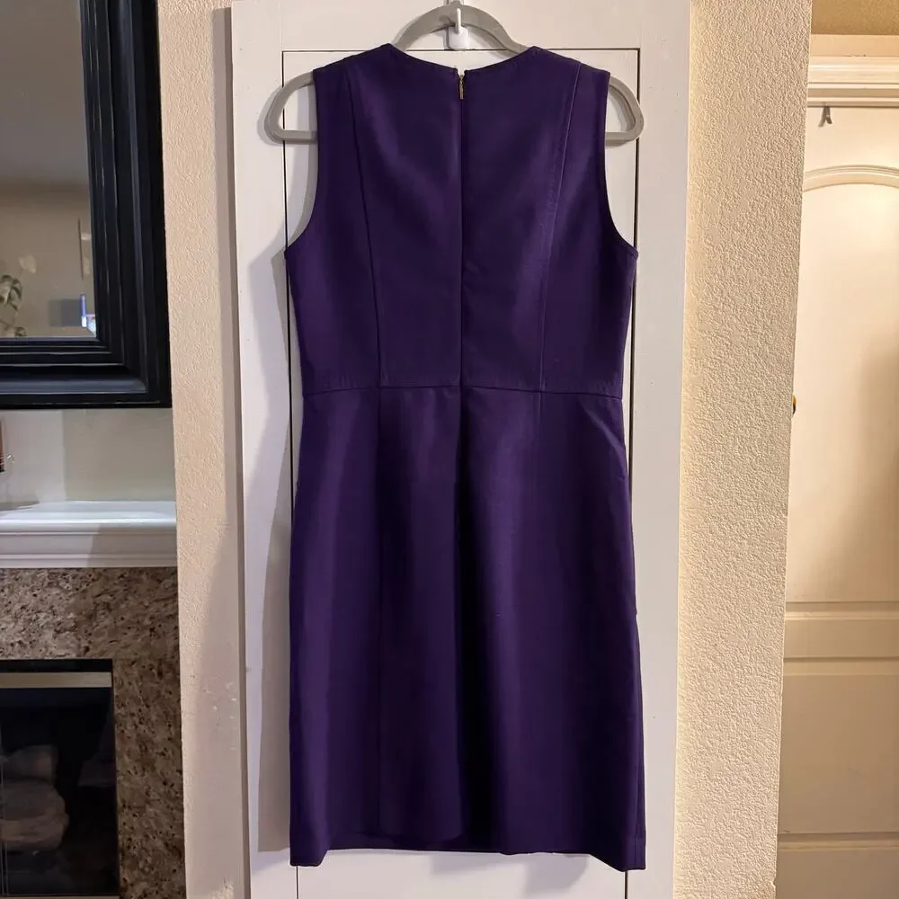 Tory Burch Petra Double-Crepe Sleeveless Sheath Wool Blend Dress Purple Size 8